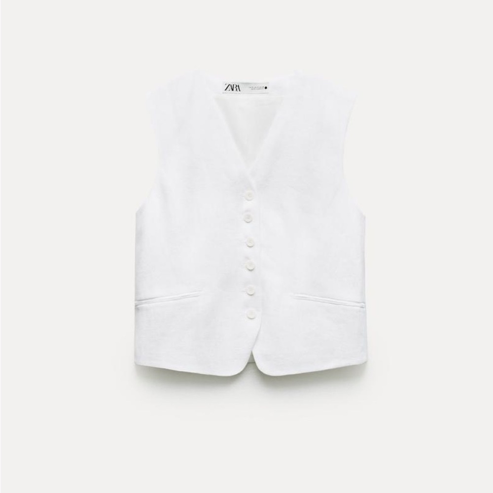 Zara Oyster-White Linen Vest - Picture 3 of 3